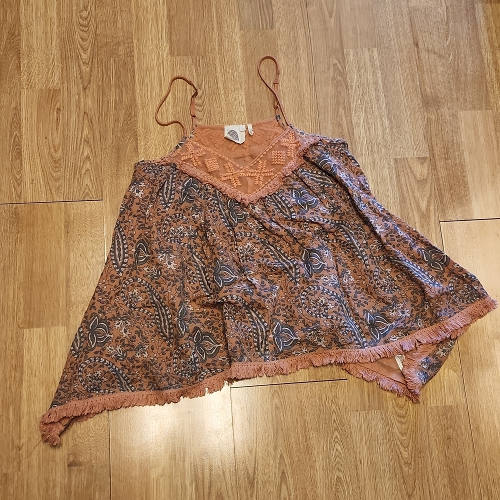 ANTHRO Lilka boho orange fringed paisley tank sz XS
